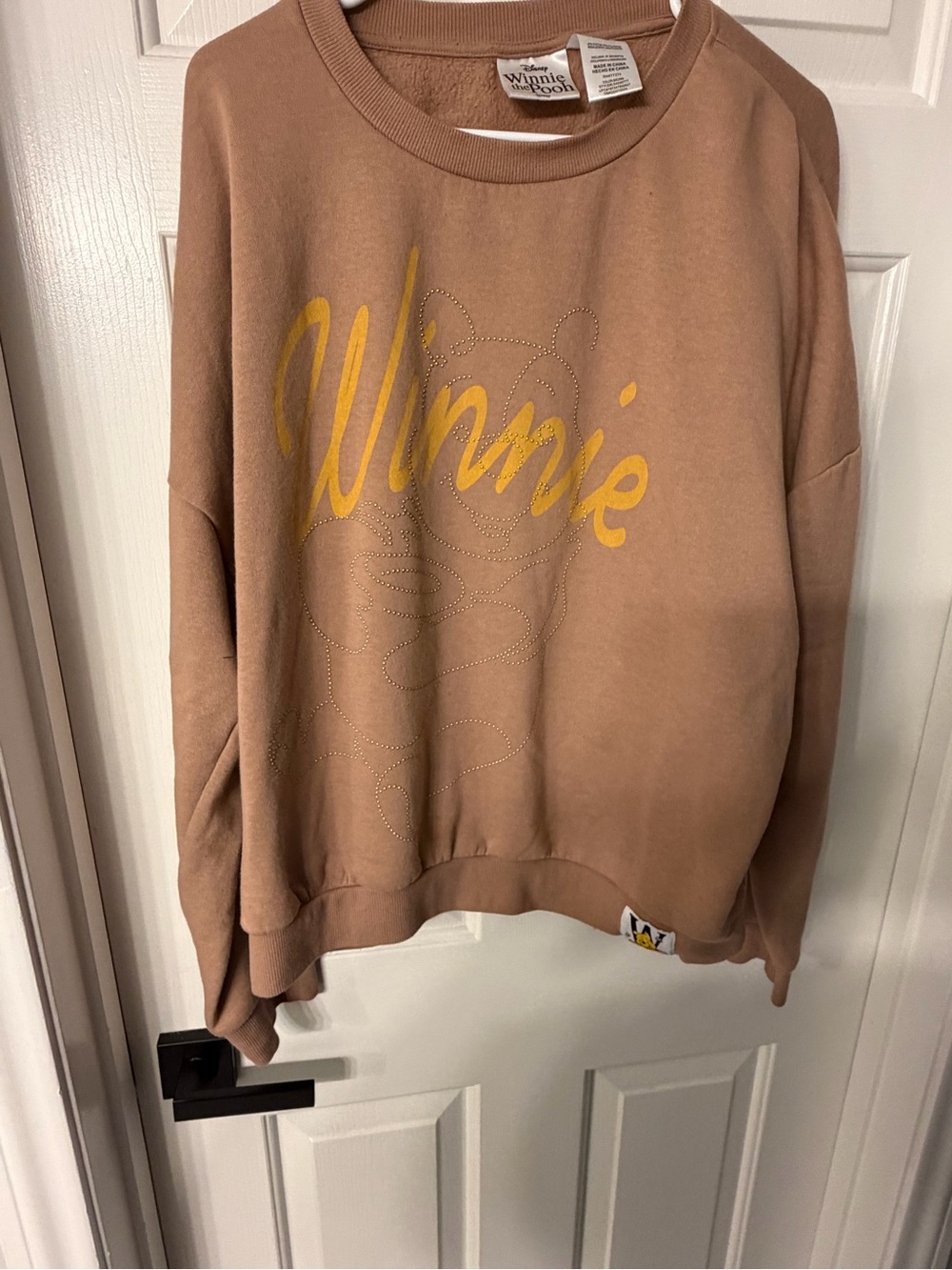 Disney Winnie the Pooh Tan Crewneck with Yellow Script
